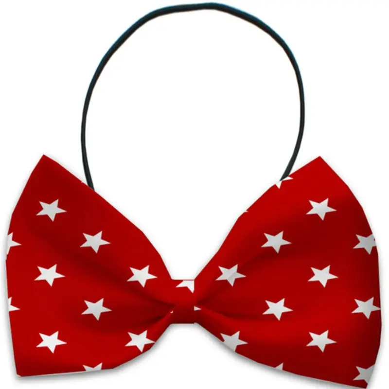 Red Stars Pet Dog Bow Tie Elastic - Necks 10 - 19 inches