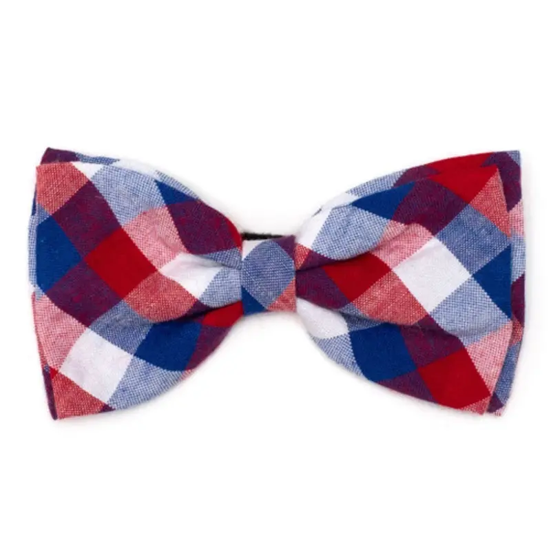 Red/White/Blue Check Pet Dog Bow Tie Small