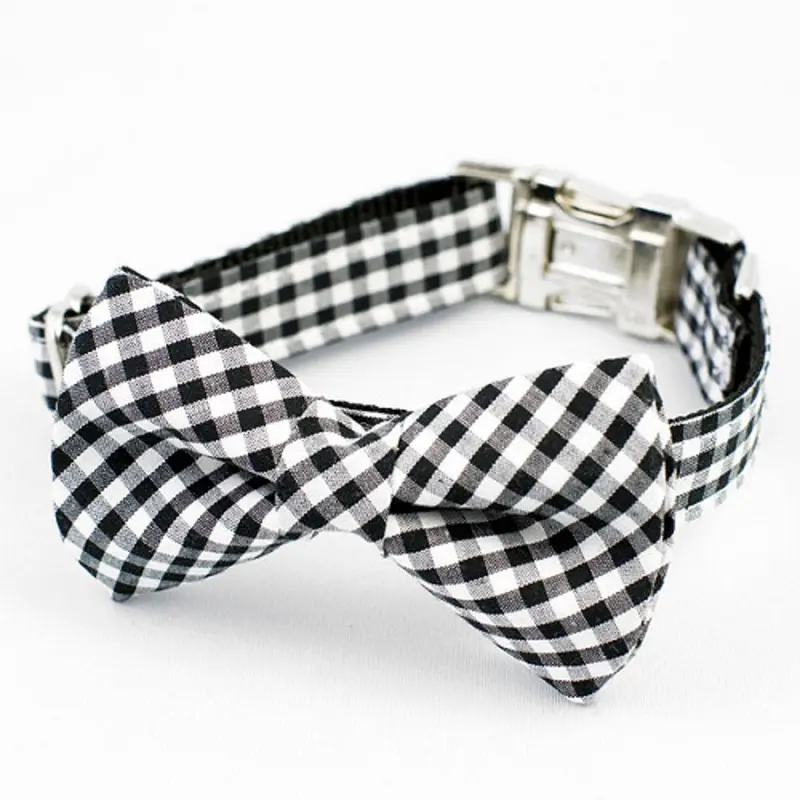 Black & White Gingham Bow Tie Dog Collar