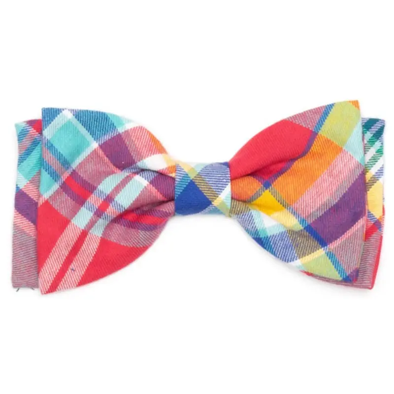 Coral Multi Plaid Pet Dog Bow Tie Small