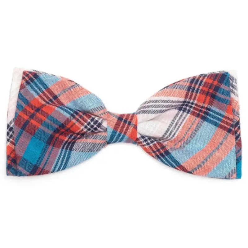 Cornflower Blue & Red Plaid Pet Dog Bow Tie Small