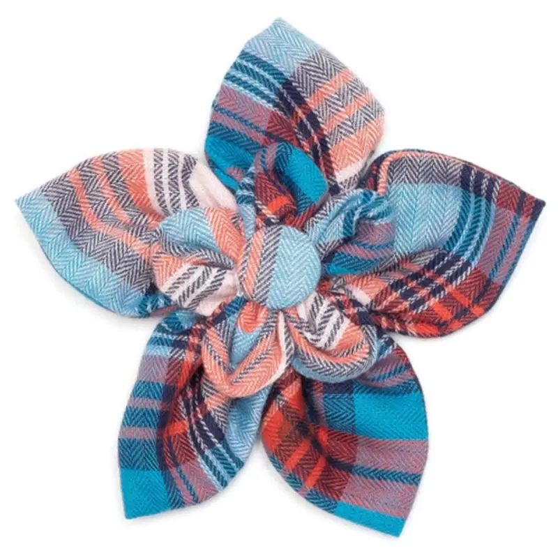 Cornflower Blue & Red Plaid Pet Dog Collar Flower Small