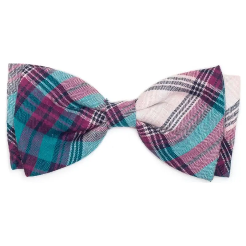 Teal & Purple Plaid Pet Dog Bow Tie Small