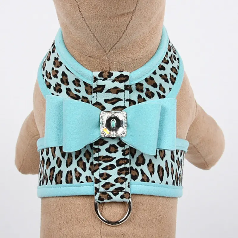 Tiffi Blue Cheetah Couture Collection Big Bow Tinkie Dog Harness - Tiffi Blue Trim