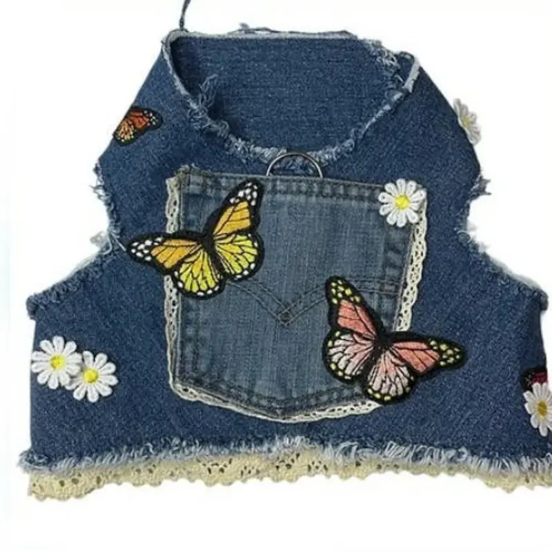 Dog Distressed Denim Harness - Aurora