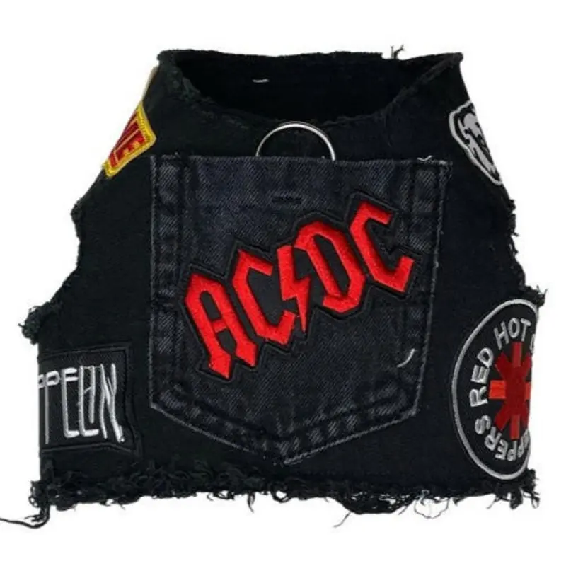 Rocker Dog Distressed Black Denim Harness - AC/DC