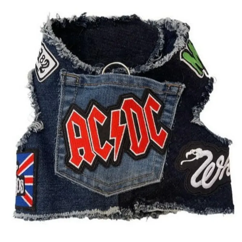 Rocker Dog Distressed Blue Denim Harness - AC/DC