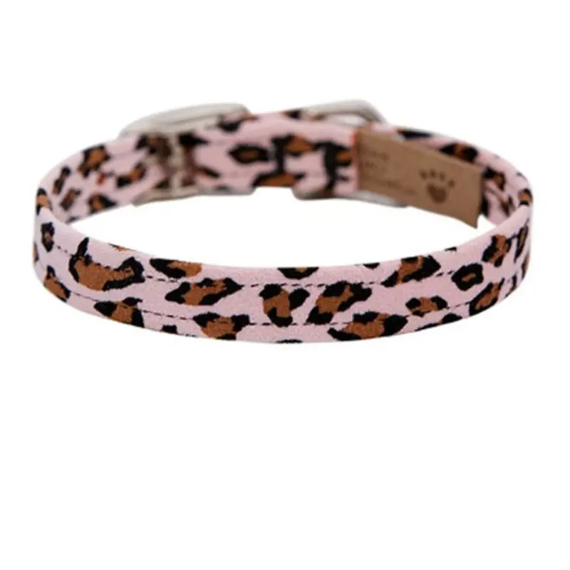 Plain 1/2" Ultra Suede Dog Collars - Pink Cheetah - In Stock X-Large   15 - 16.5" neck  (+8)