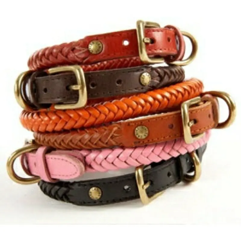 Braided Leather Dog Collars Black, 20