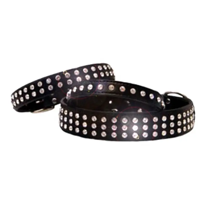 Madison & Maxwell Crystal Leather Dog Collar - Black 3/4 x 16 1 Row (Fits 14-16 Neck)