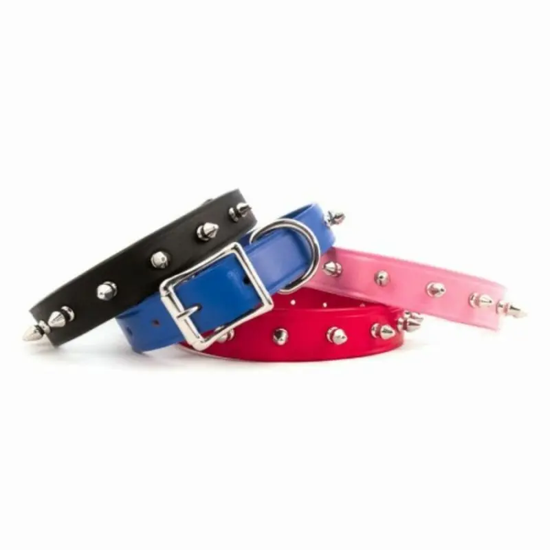 Spiked Leather Dog Collar - Toy and Small Sizes Pink, 8