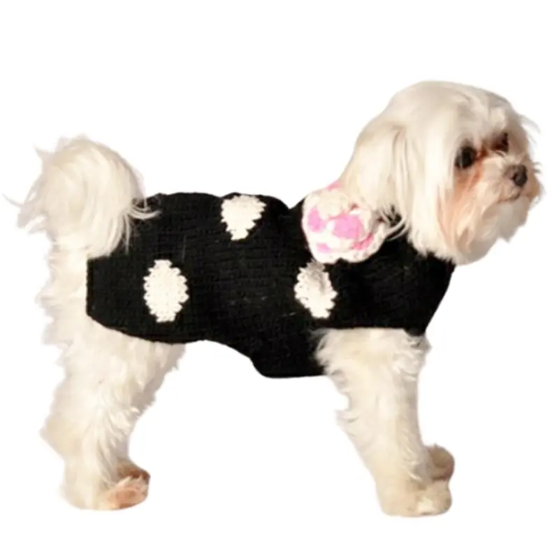 Black & White Polka Dot with Flower Dog Sweaters XXS