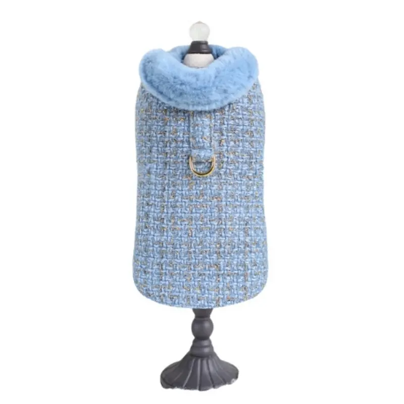 Chantel Tweed Dog Coat - Blue XS