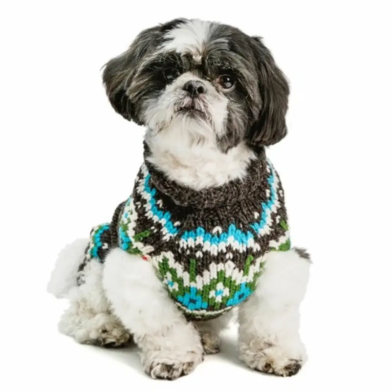 Charcoal Fairisle Hand Knit Dog Sweaters XXS