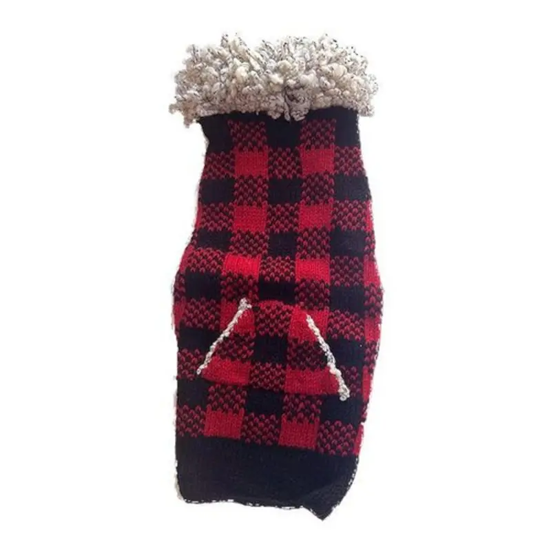 Fringed Buffalo Plaid Knit Dog Sweater Small