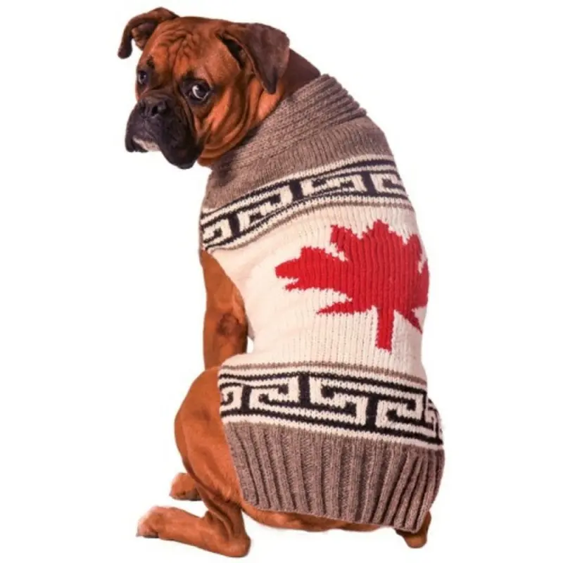 Grey Maple Leaf Hand Knit Dog Sweaters XXS