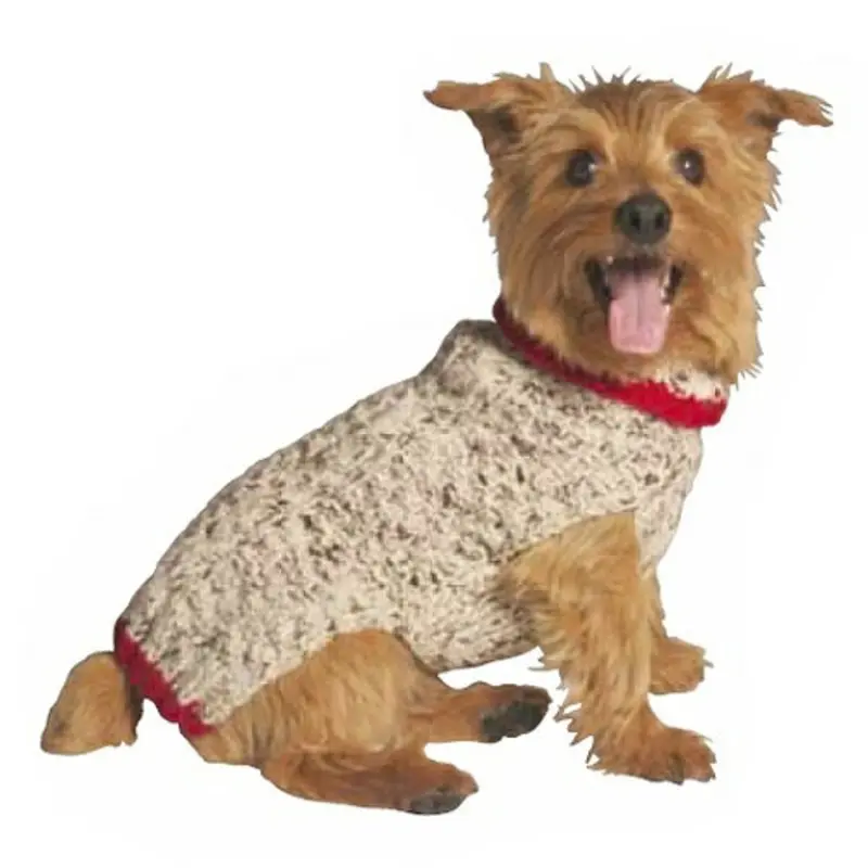 Oatmeal w/ Red Trim Knit Dog Sweaters XXS