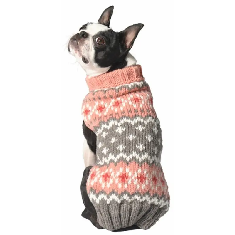Peach Fairisle Hand Knit Dog Sweaters XXS