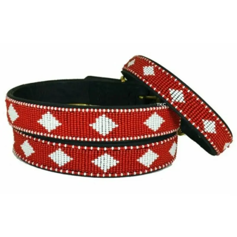 Unity Red with White African Beaded Collar &Leash Collection