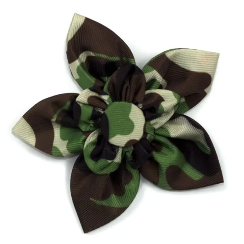 Camo Brown Pet Dog Collar Flower Small