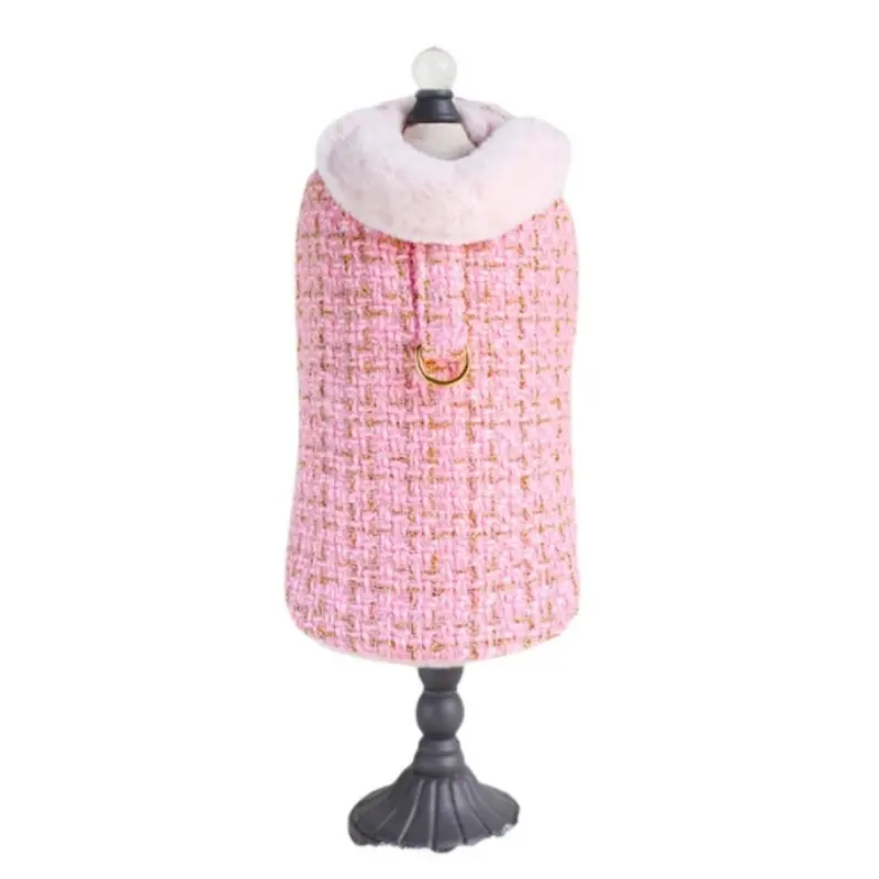 Chantel Tweed Dog Coat - Bubblegum Pink XS