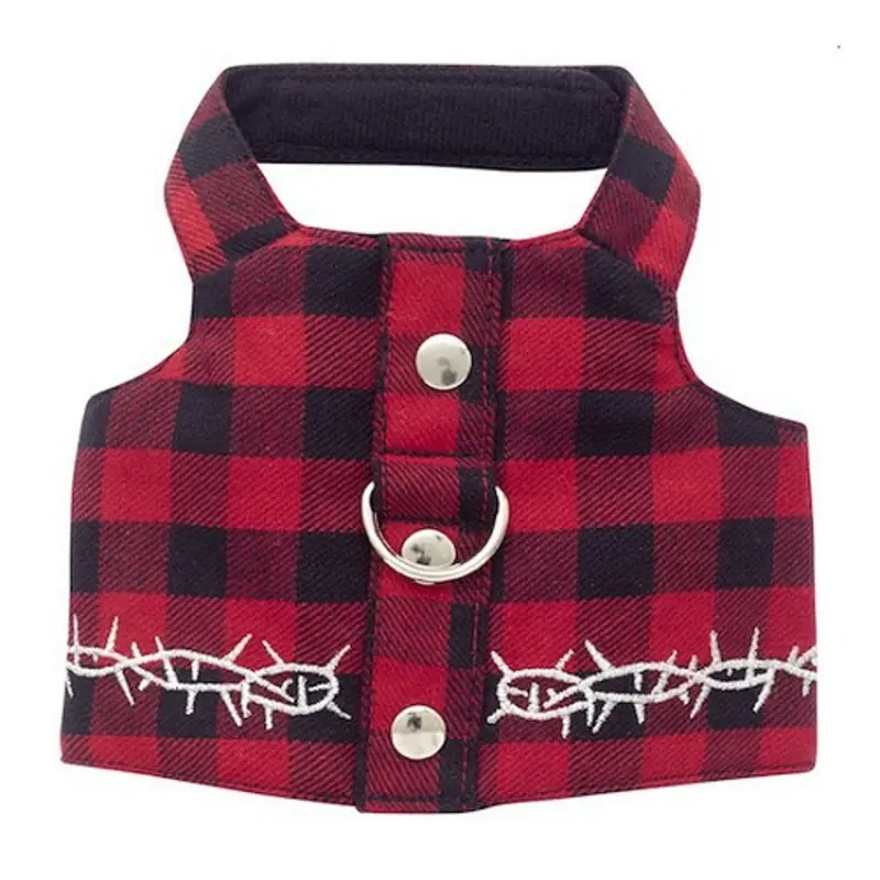 Red Buffalo Plaid Biker Dog Vest Teacup