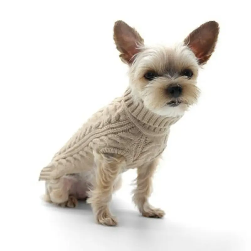 Beige Cable Knit Dog Sweater