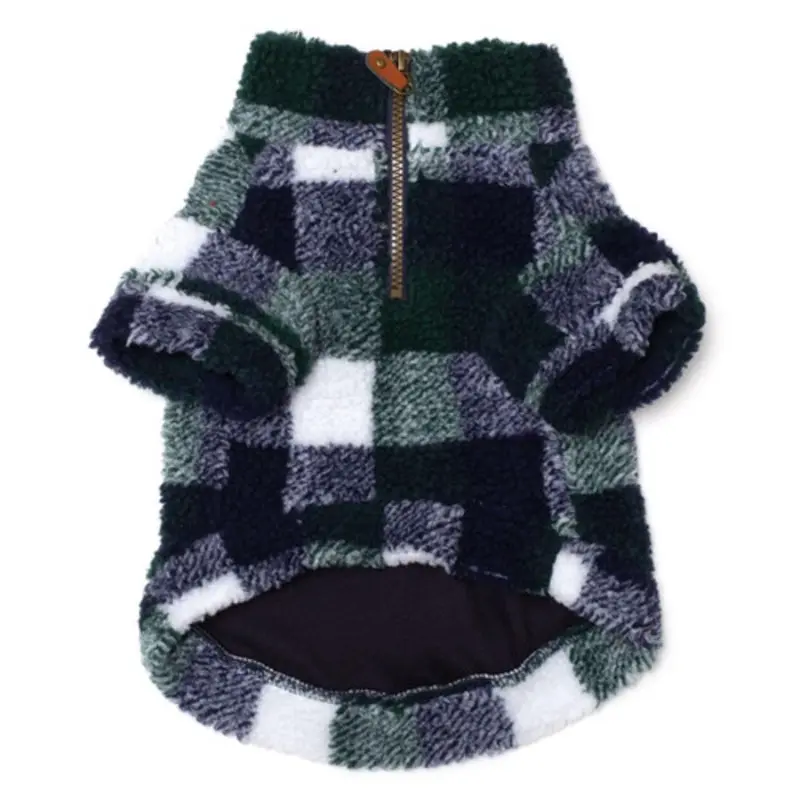Hunter/Navy Plaid Sherpa Zip Dog Pullover