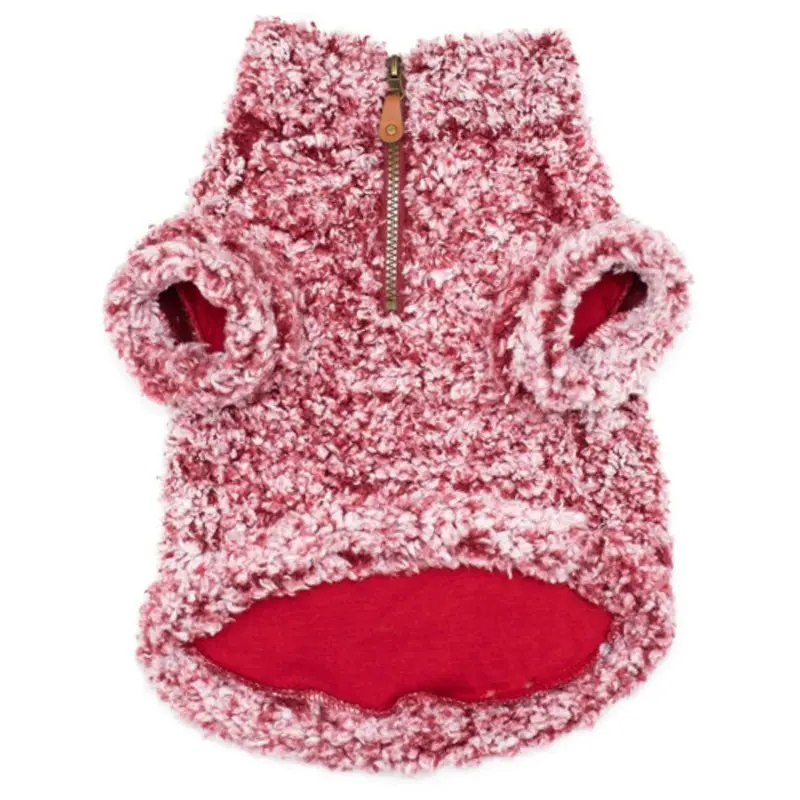 Wubby Fleece 1/4 Zip Pullover Dog Sweater - Burgundy