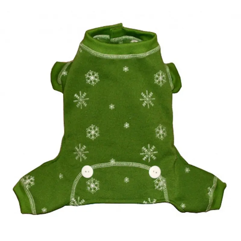 Green Snowflake Long Johns Dog Pajamas XS