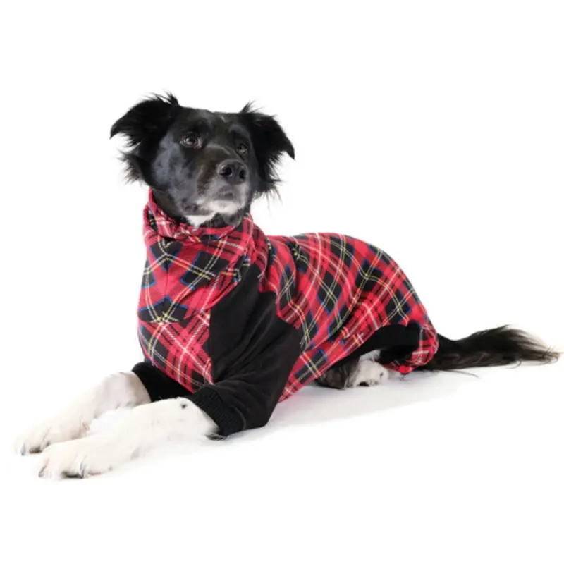Pet Dog Onesie / Pajama - Red Tartan and Black