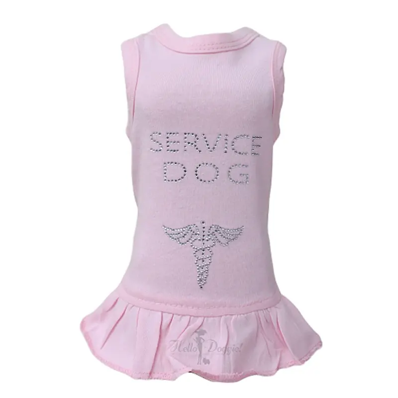 Service Dog Rhinestone Dog Dress - Pink XXS