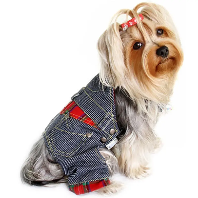 Stripey Denim Dog Overalls XS