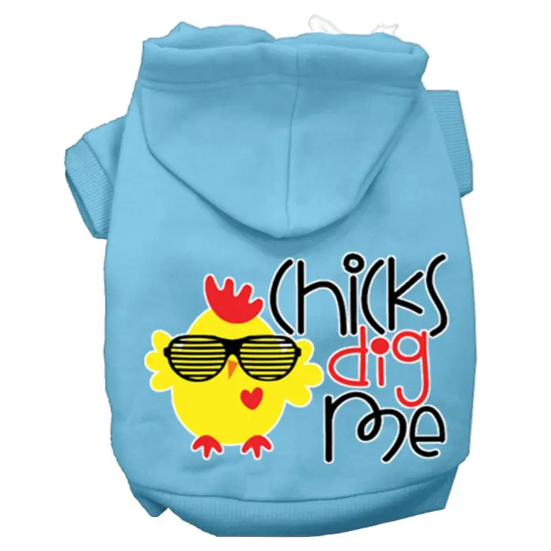 Chicks Dig Me Screen Print Dog Hoodie - Baby Blue