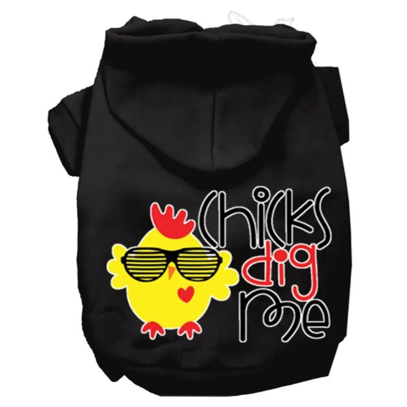 Chicks Dig Me Screen Print Dog Hoodie - Black