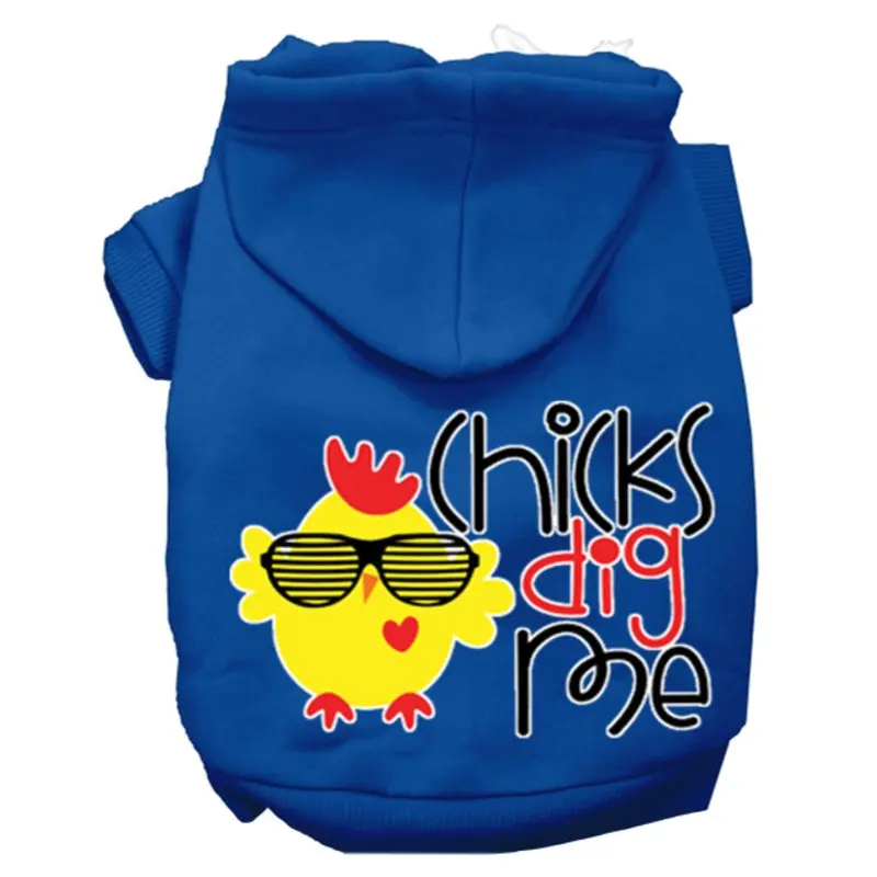 Chicks Dig Me Screen Print Dog Hoodie - Blue