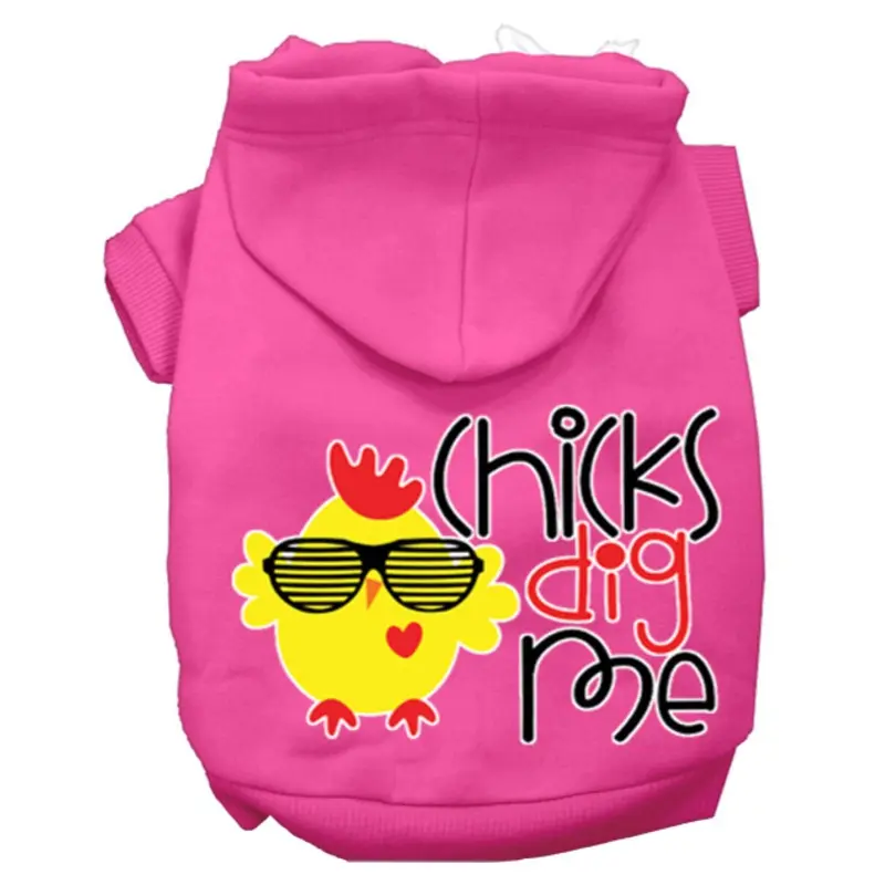 Chicks Dig Me Screen Print Dog Hoodie - Bright Pink