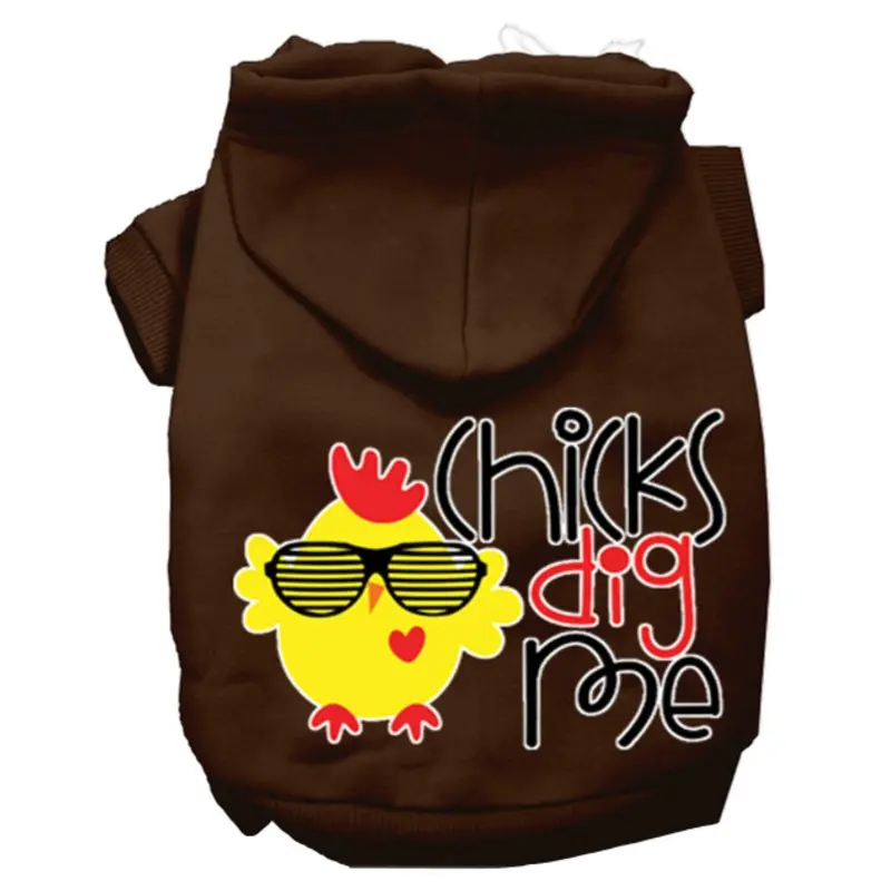 Chicks Dig Me Screen Print Dog Hoodie - Brown