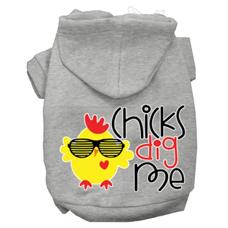 Chicks Dig Me Screen Print Dog Hoodie - Grey