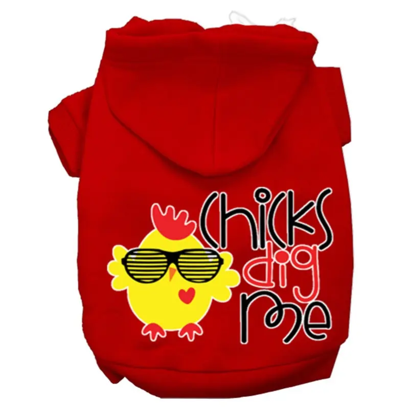 Chicks Dig Me Screen Print Dog Hoodie - Red