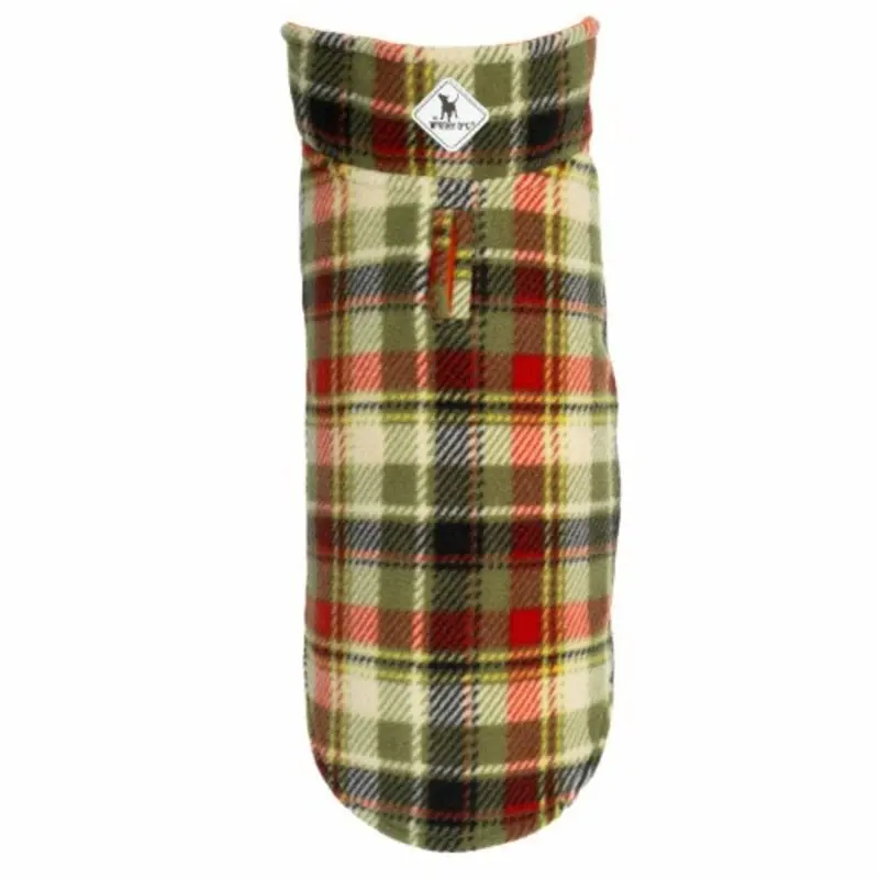 Fargo Fleece Pet Dog Jacket Coat -  Olive/Orange Plaid 8