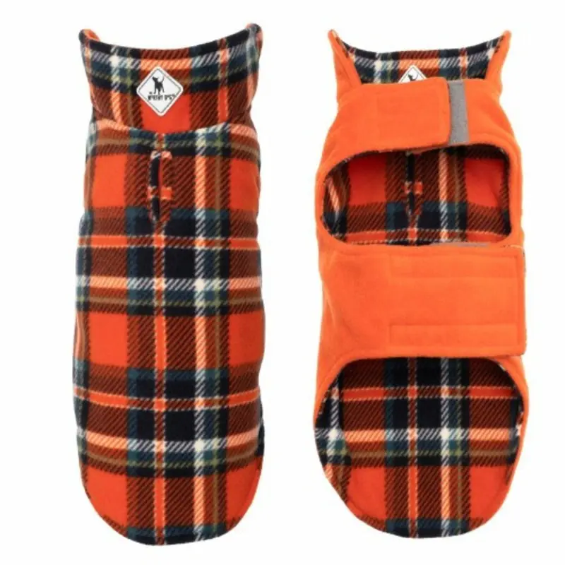 Fargo Fleece Pet Dog Jacket Coat -  Orange/Navy Plaid 8
