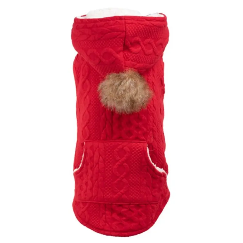 Red Cable Hoodie Dog Sweater