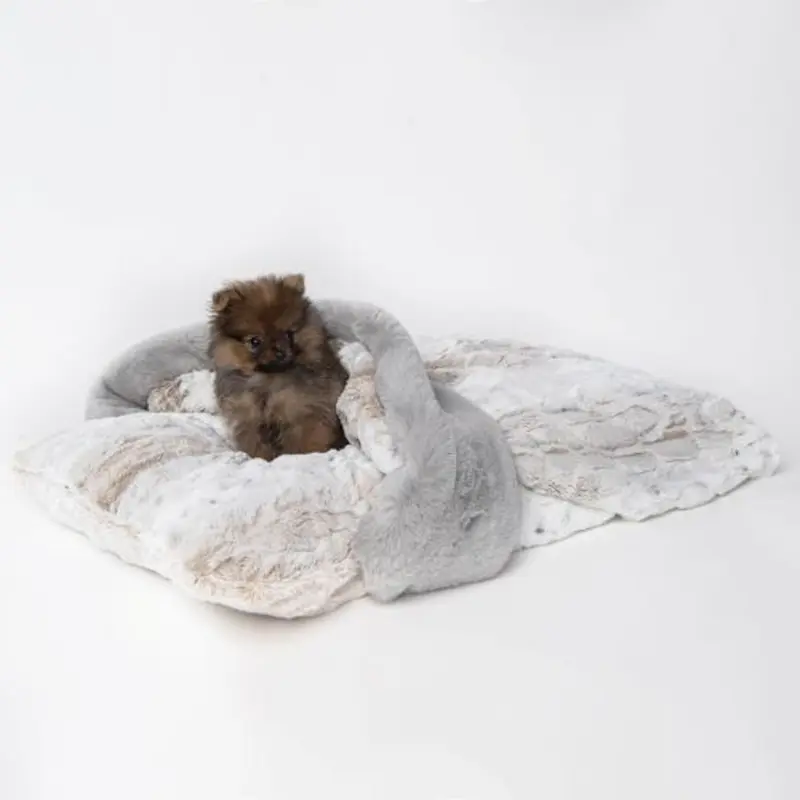 Ritz Hideaway Dog Bed - Pearl Leopard & Dove Gray