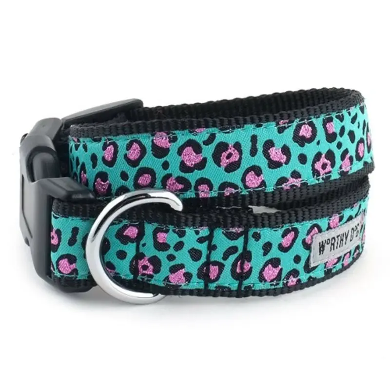 Cheetah Teal Pet Dog & Cat Collar & Optional Lead