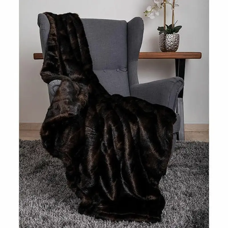 Designer Faux Fur Pet Dog Throw Blanket - Chocolate