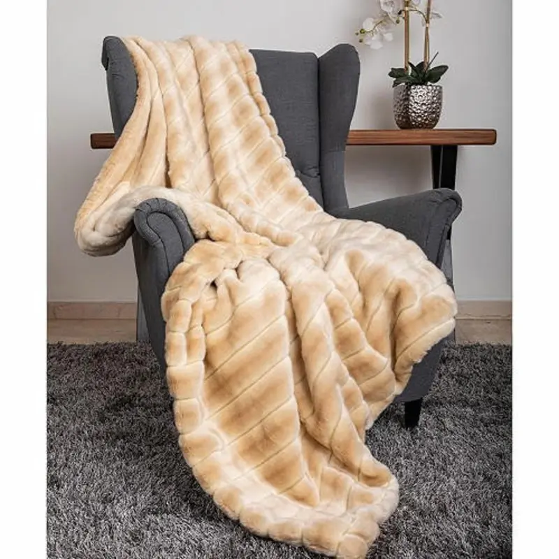 Designer Faux Fur Pet Dog Throw Blanket - Cream