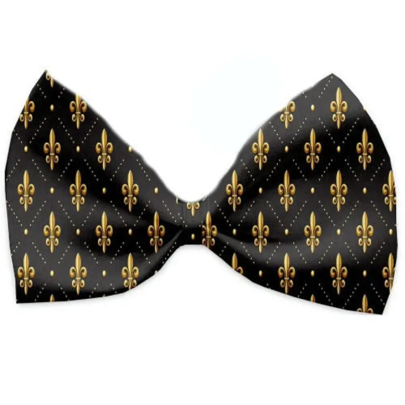 Black and Gold Fleur de Lis Pet Bow Tie Elastic - Necks 10 - 19 inches