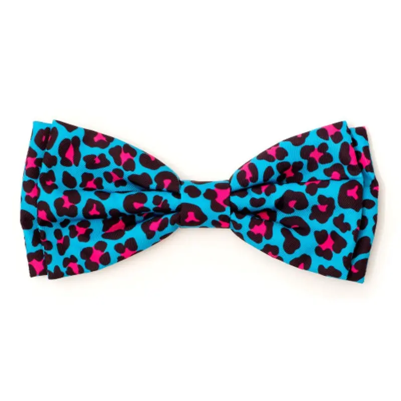 Leopard Teal/Pink Pet Dog Bow Tie Small