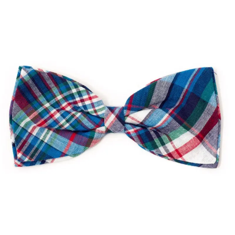 Madras Plaid Blue/Navy/Multi Pet Dog Bow Tie Small